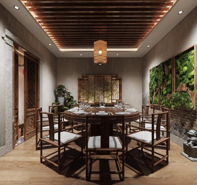 新中式包厢3D模型下载